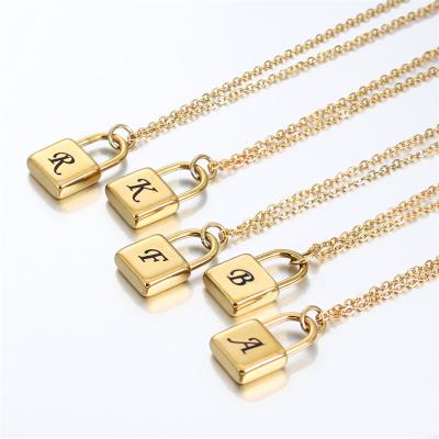 China 2022 New Trendy Hip Lock Hip Hop Alphabet Letter Lock Necklace Women Hip Hop Link Chain Pendant Necklace For Women Jewelry Gift for sale