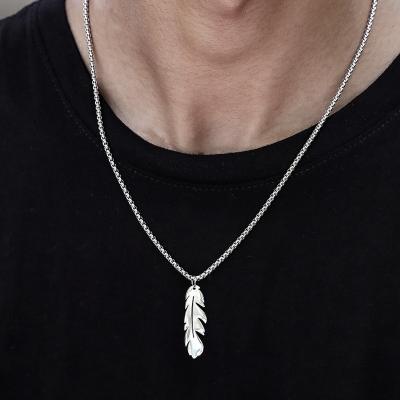 China Trendy New Trendy Feather Necklace Stainless Steel Box Chain Pendant Necklace For Men Jewelry Gift for sale