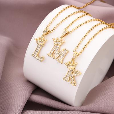 China 2021 TRENDY New Fashion Crown Letter Pendant Necklace Women Pave Zircon O-Chain Necklace For Women Jewelry Gift for sale