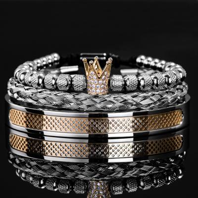 China Luxury Vintage Crown Men's Bracelet Set Royal Charm Classic Stainless Steel Bangle For Men's Jewelry Gift for sale