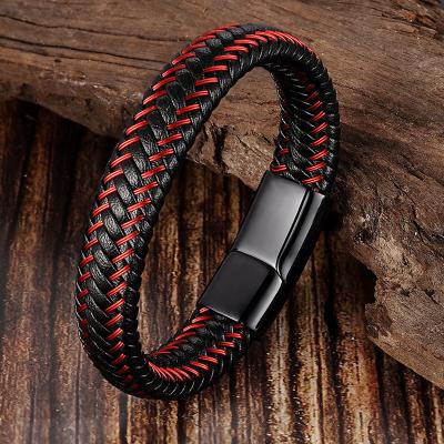 China CLASSIC Leather Stainless Steel Handmade Magnet Men's Bracelet Leather Bracelet For Men's Jewelry Gift for sale