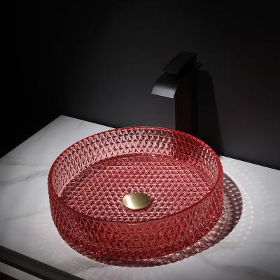 China Glass Designer Basin Red Color Vessel Wash Basin Easy Clean Bathroom Sink Basin for sale