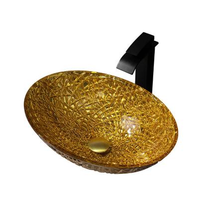 China Easy Clean Italy Design Crystal Wash Basin Over Counter Golden Bathroom Sink for sale