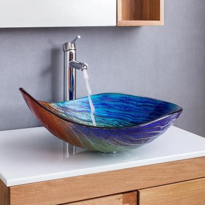 China Easy Clean Colored Glass Wash Basin Vessel Sink Bathroom Basin Design for sale