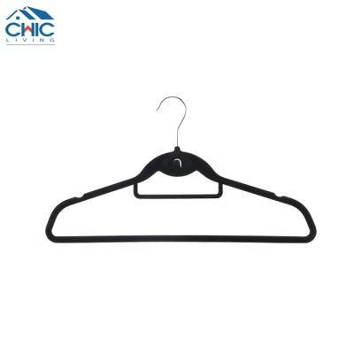 China Multifunctional Coat Hanger Hot Sale Non-slip Black Joining Together Custom Made Velvet Coat Hanger Hangers With Pull Rod for sale