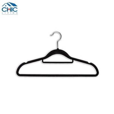 China Wholesale Custom Space Saving Non-slip Black Flocking Contact Velvet Suit Hanger Non-Slip Hangers For Clothes for sale