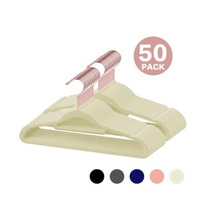 China Custom White Non-Slip Velvet Coat Hanger Wholesale Velvet Touch 50 Pack Coat Velvet Hangers For Fabrics With Rose Gold Hook for sale