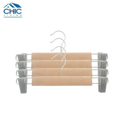 China Multifunctional Durable Fashion Natural Wooden Hangers Hangers with Metal Clips for Home Use for sale