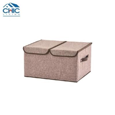 China Sustainable Foldable Durable Fabric Storage Box With Divider And Double Covers For Closet for sale