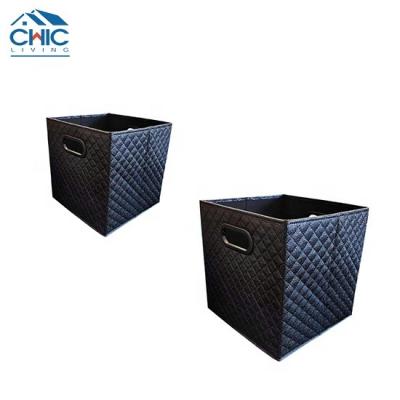 China Viable Glossy Collapsible Fabric Storage Bins Storage Organizer With Metal Handles For Closet for sale