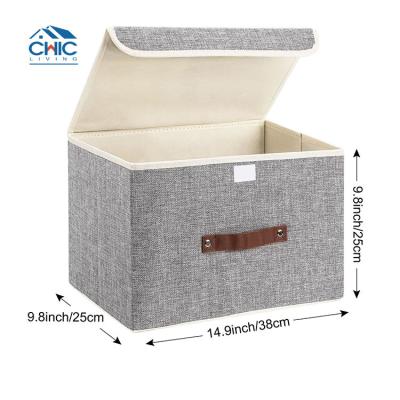 China Sustainable Clothes Organizer Natural Linen Cloth Foldable Fabric Storage Basket With Lid for sale