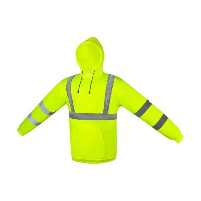 China Custom Wholesale Adult Reflective Safety Fleece Sweatshirts Yellow Thick 100% Polyester Men's Hoodies for sale