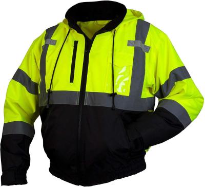 China 100% Polyester 300D Oxford with PU or PVC Coating 190T Taffeta Lining ANSI /ISEA 107 - 2015 Class 3 Reflective Fleece Bomber Safety Jacket for sale