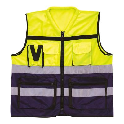 China 100% Polyester ANSI Class 2 Clear ID Pocket Solid Fabric 9 Pockets Security Vest for sale