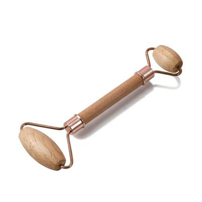 China Handheld Wooden Facial Roller Roller Massager Double Head Eye Roller Face Lift Massager Tool for sale