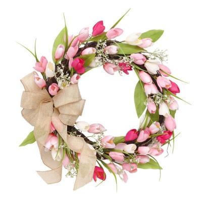 China Spring Tulip Wreath New Design TPE Spring Tulip Wreath Artificial Flower Garland Tulip Flower Wreath For Home Room Front Door for sale