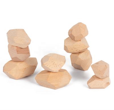 China Europe Wooden Balancing Stone Blocks Colorful Wooden Building Stone Blocks Natural Rainbow Balancing Stacking Game Toys For Kid for sale