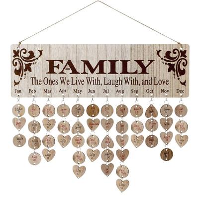 China USA Wooden Bedroom Decor Wall Art Sign Family Birthday Board Wall Hanging for Mom Grandma Family Tree Birthday Calendar for sale