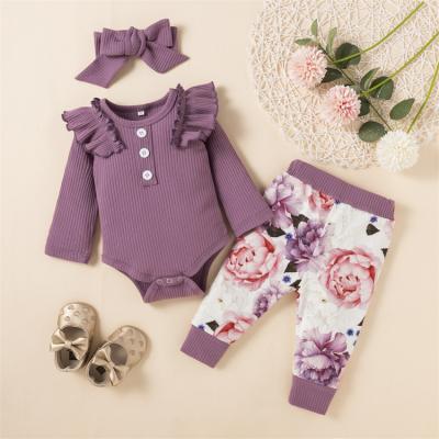 China Washable/Breathable Baby Clothes Sets Newborn Floral Long Sleeve Rompers+Pants+Headband 3Pcs Clothing Sets Babies Clothes for sale