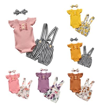 China Washable/Breathable Baby Clothes 12 To 18 Months Ruffles Romper With Suspender Shorts Set + 3Pcs Headband Baby Clothes Girls Shorts Set Outfits for sale