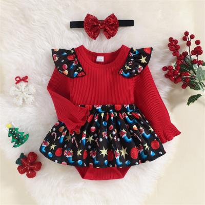 China Washable/Breathable Baby Set For Newborn Long Sleeve Fashion Red Romper With Headband Girls Clothing Sets Spring Autumn Toddler Clothes Romper for sale