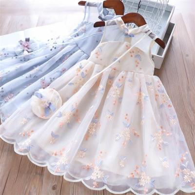 China Girls Clothes Breathable 1-9 Years Dresses Embroidery Sleeveless Dress With Bag Summer Dress Toddler Girl Two Piece Clothes for sale