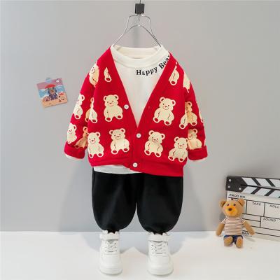 China Super Sweet Set 0-4 Years Old Boys Clothes Cartoon Bear Pattern Cardigan + Long Sleeve Shirt +Pants Toddler Clothing Sets Kids Clothing Outfits for sale