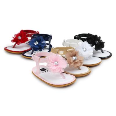 China Wholesale Lightweight Baby Slippers Girls Flip Flops Soft Rubber Sole Baby Shoes With Lace Flower Kids Summer Slippers Spring Outdoor for sale