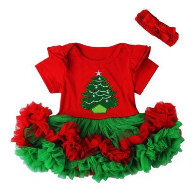 China Chiffon Patchwork Tree Sleeve Shorts Infant Christmas Girls Winter Skirts Washable/Breathable Top Red Dress Baby Clothes New Year for sale