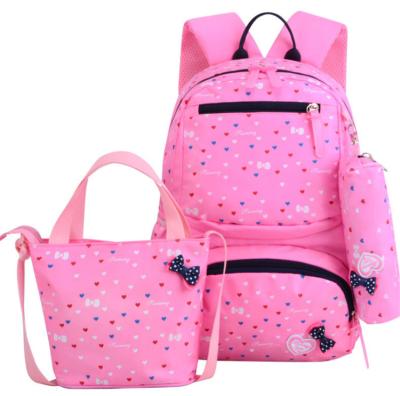 China Anti-theft Girl Backpacks For School 3 Pcs Leisure Waterproof School Bags Set Korean Cute Bowknot Bookbags Set Durable Primary Factory for sale