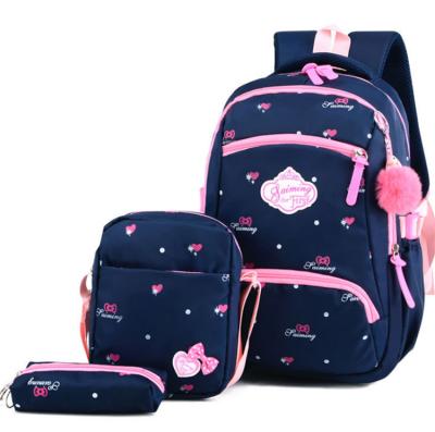 China Anti-theft Children School Bags 3 Pieces Set Girls Waterproof Cute Bow Student Bookbag New Design Primary Girl School Backpack for sale