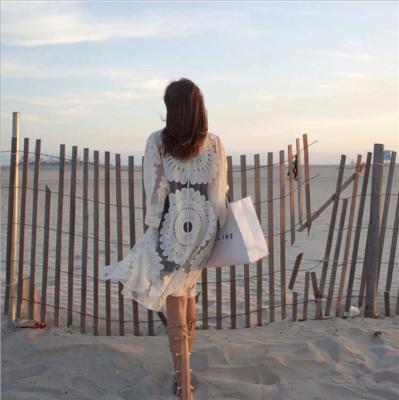 China New Design Summer Anti-UV Women's Sunflower Printed Long Loose Sunscreen A Lace Shirt Middle Dress Three Quarter Sleeves Beach Cover Ups for sale