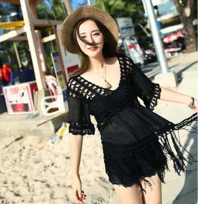 China High Quality Anti-UV Women's Cover Up Swimwear Tunic Dress Beach Cover Up Lace Tassel V-Neck Bikini Overall Sexy for sale