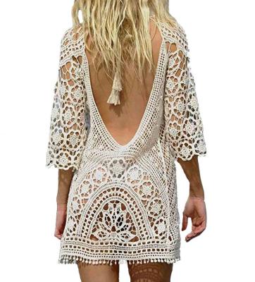 China Sexy Summer Short Anti-UV Ladies Sexy Summer Short Anti-UV Crochet Women Cotton Lace Cover Up Beach Swimwear Tunic Bikini Cover Ups for sale