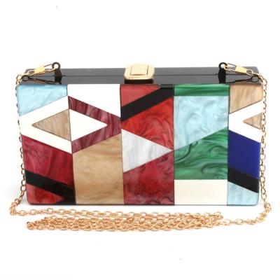 China With chain stitch color women clutch bag with evening clutch bag fashion handbag chain acrylic square ladies pinch clutch for sale