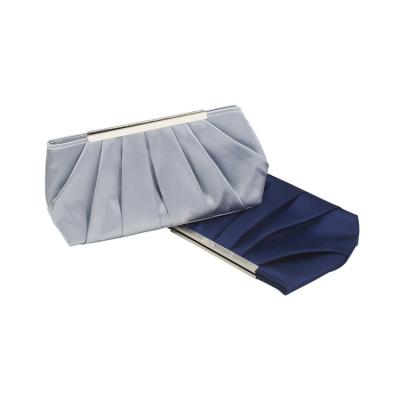 China Satin Material Ladies Handbags Satin Ruffle Outdoor Evening Clutches Blue Silver Clutch Purse With Detachable Chain Flat Bag for sale