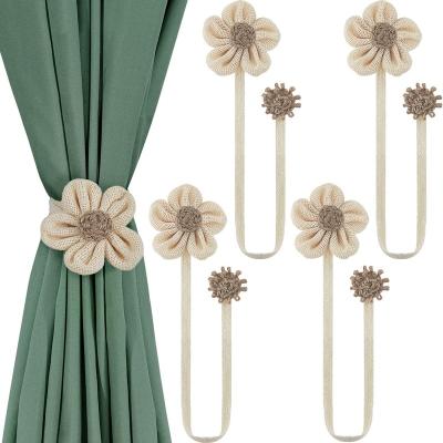 China Eco-friendly Sunflower Magnetic Curtain Tiebacks Buckle Decorative Window Curtain Rope Barriers Rope Curtain Tieback for sale