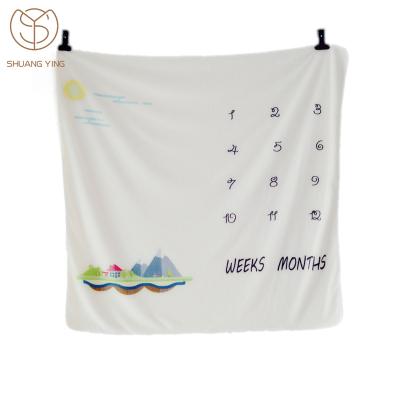 China Amazon PORTABLE Hot Sale Soft Fleece Printing Coral Baby Wrap Milestone Blanket Monthly for sale