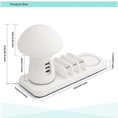 China Multiple USB Wireless Charging Station With New Mushroom Night Lamp Mushroom LED Lamp Radio Mushroom Night Lamp Fast Charging Mobile Phone Holder Desktop Wireless Charger LED Night Light Fast Charging Soft Gift for sale