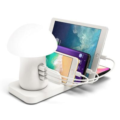 China USB Wireless Charging Station With Mushroom Lamp Desk Lamp 2020 New Product Ideas 45W USB Multi Fast Dock 10W Qi Fast Wireless Charger For Smart Phones for sale