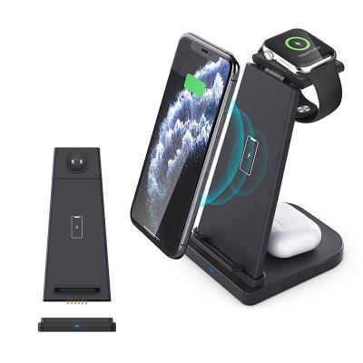 China Stand Wireless Charger for New Trending 2020 Mobile Phones Product Mobile Phone Earphone Watch USB Desktop Charging Stations 3 in 1 15W Universal Fast Wireless Charger for sale