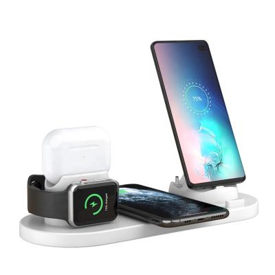 China USB Cable Docking Station 2020 New Arrivals Mobile Phone Watch Earphone 6 in 1 Wireless Charging Dock Pad Qi Stand Charging Mobile Phone Charger for sale