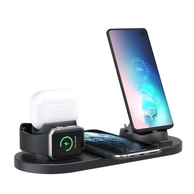 China New Products Wireless Charger Universal 6 In 1 Dock Station Wireless Charging Multifunctional Chargers Stand Holder For Phone Watch And Earphone for sale