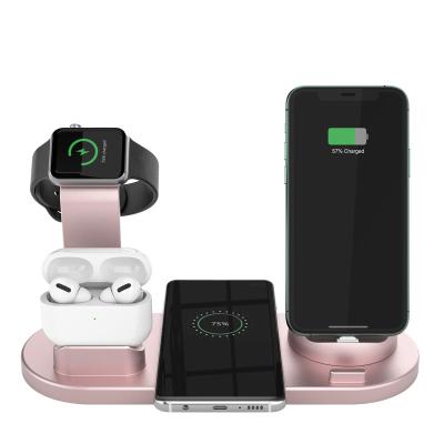 China 3 in 1 Charger Station for iPhone iWatch Airpods Qi 4 in 1 Wireless Charger for iPhone Dock Charging Station for Apple Watch Airpods Micro USB Type Fast Charging Charger C support for sale