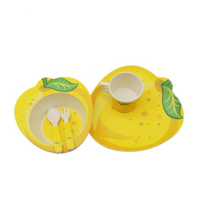 China Cute Animal Eco-friendly Cardboard Design Bamboo Fiber Kids Tableware Set 5pcs for sale