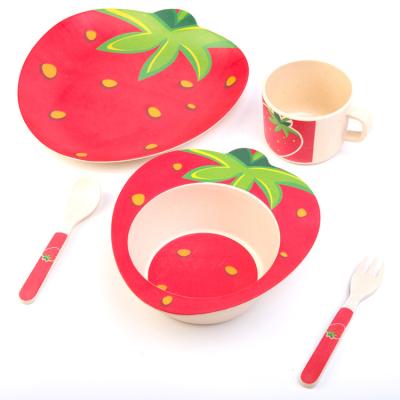 China Shatterproof Eco-friendly Sustainable Custom Design Bamboo Fiber Supper Baby Feeding 5pcs Set for sale