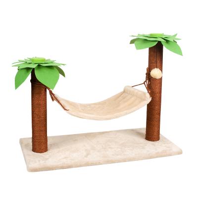 China Viable Wholesale Design Green Plants Climb Tree Cat Furniture Tower Pet Cat Wooden Scratcher Hammock Housing for sale