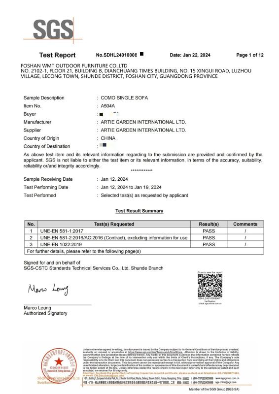  - Foshan WMT Outdoor Furniture CO.,LTD.