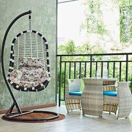 China Balcony Small Table Chair Combination in Simple Style with Optional Red Rattan Color for sale