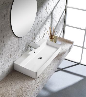 China Easy Clean Durable Sanitary Ware Bathroom Wash Basin White Ceramic Above Counter Basin Rectangular Glossy Wash Downs For Hotel for sale